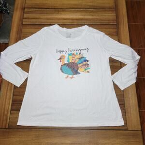Time and Tru LS White Tee Turkey "Happy Thanksgiving" - Size Junior XXL